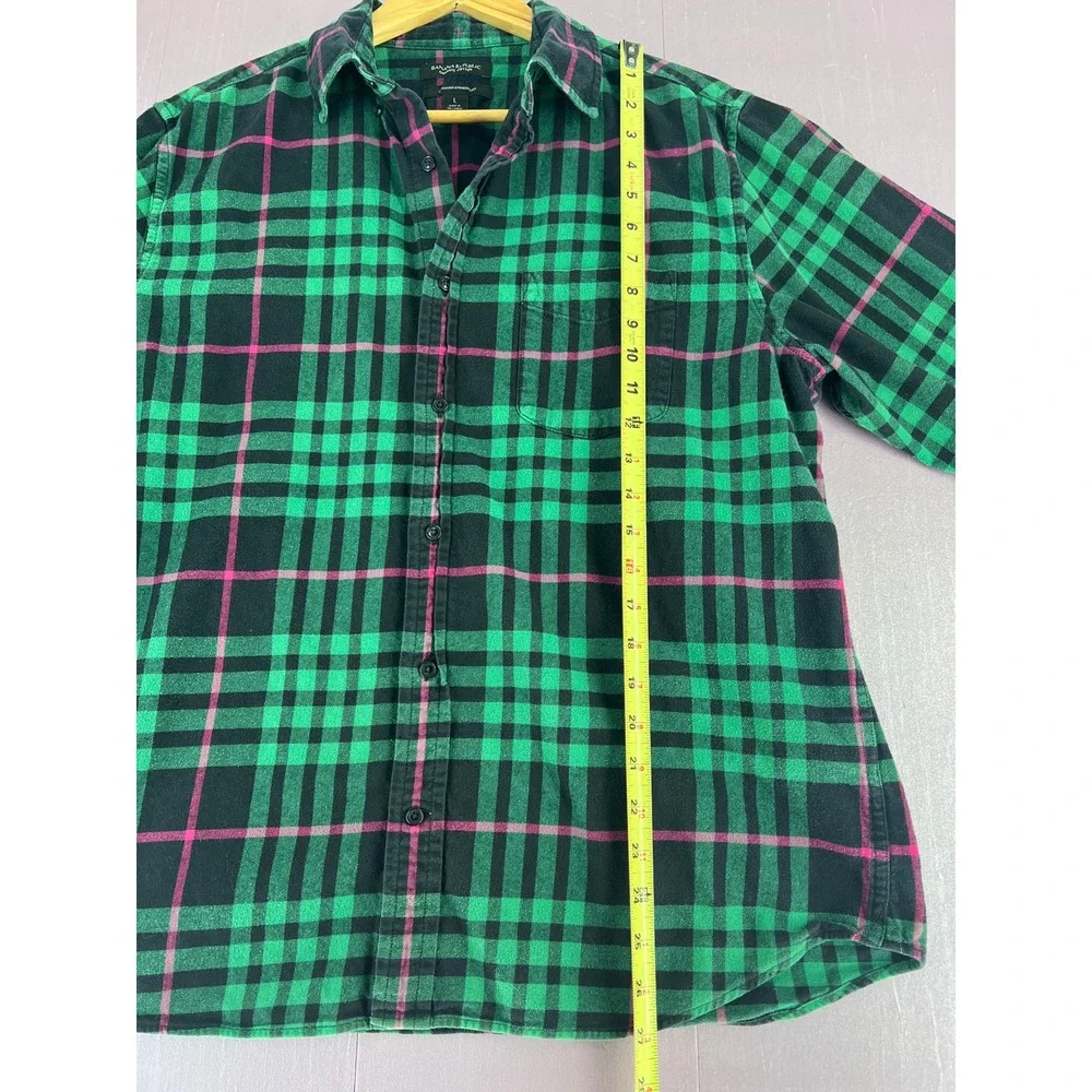 Banana Republic Mens Organic Cotton Green Black Buffalo Plaid Flannel Shirt Sz L